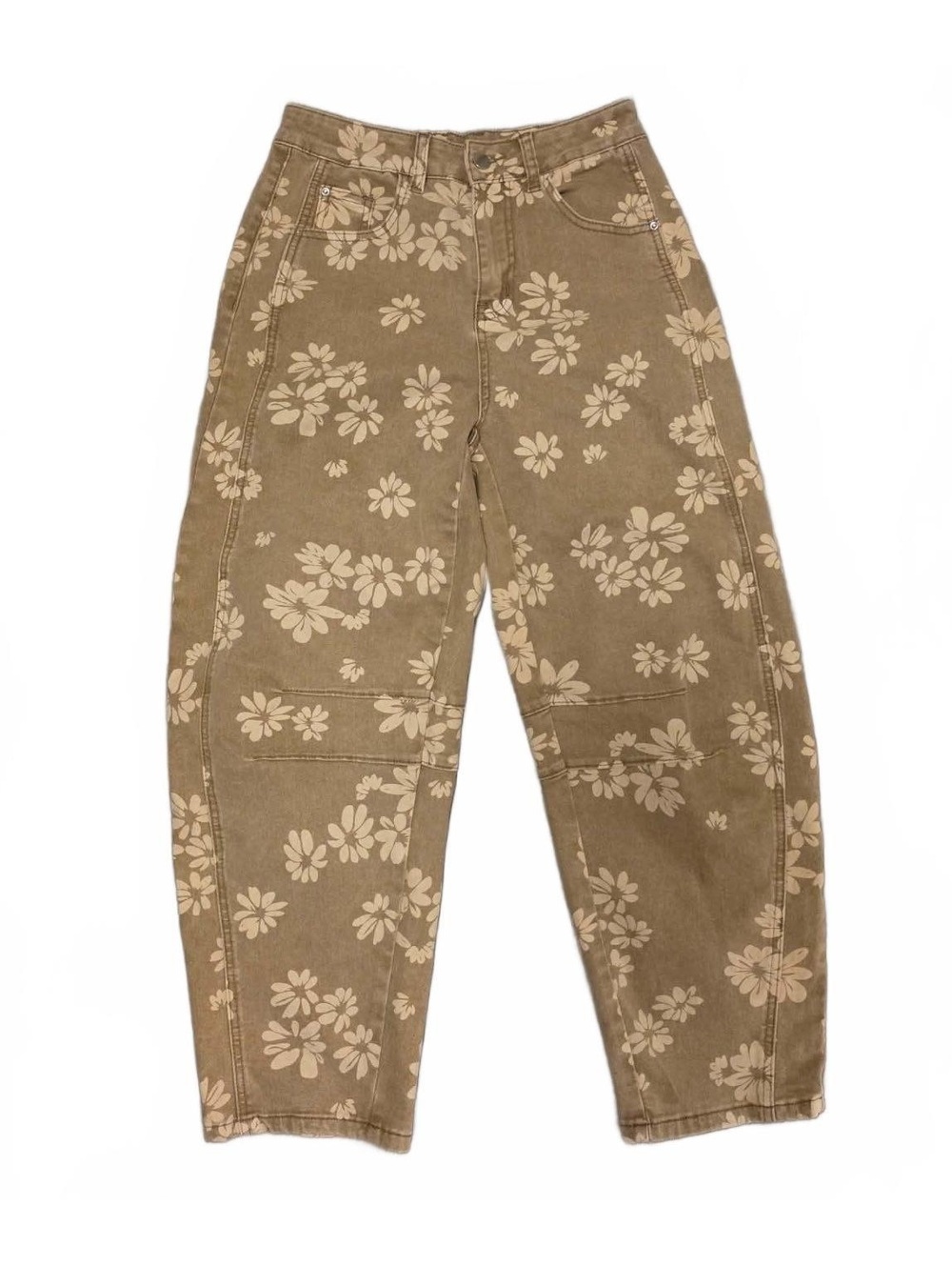 Floral Print Brown High Waist Jeans Size S